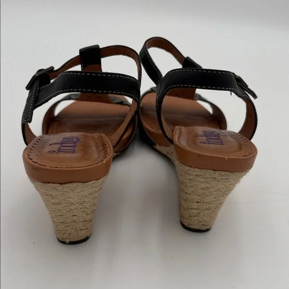 Indigo Clark’s Black Tan Wedge leather Sandals women 11M casual office vacation - Picture 7 of 13